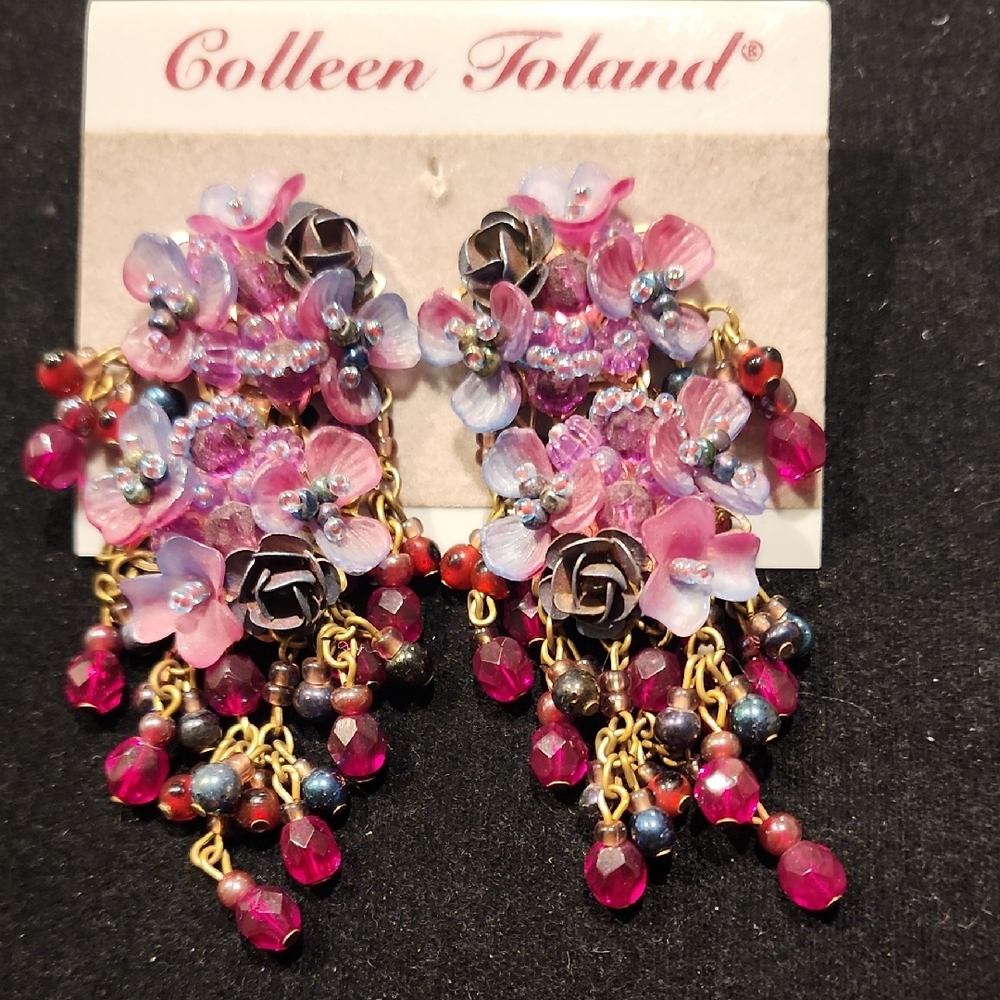 Pink and Gold Floral Earrings By Colleen Toland